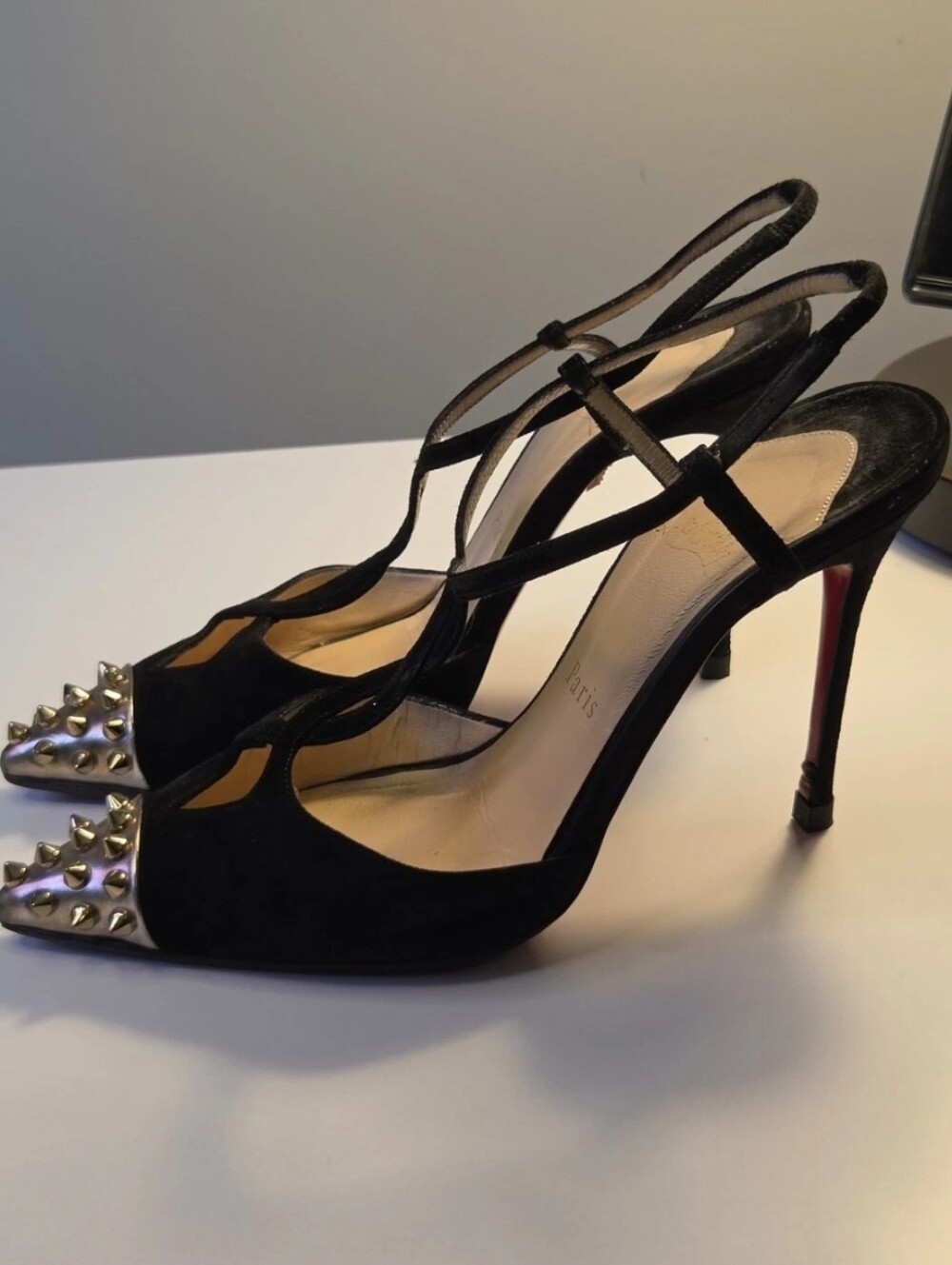 Black Stud-Accent Slingback High Heels